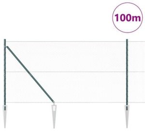 vidaXL Ogrodzenie heksagonalne Zielone 1.4x100 m Stal, Słupki ogrodzeniowe z kotewką 13 szt. 32 mm 160 cm Stal ocynkowana 5