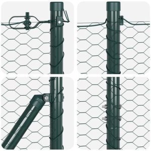 vidaXL Ogrodzenie heksagonalne Zielone 1.4x100 m Stal, Słupki ogrodzeniowe z kotewką 13 szt. 32 mm 160 cm Stal ocynkowana 9