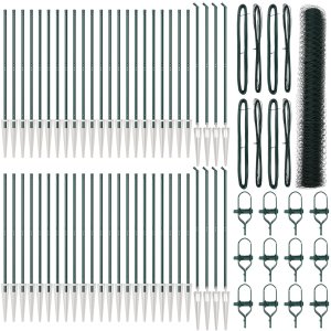 vidaXL Płot Hexagon Zielony 1,4x100 m Stal, vidaXL Słupy ogrodzeniowe z kolcem 13 szt. 32 mm 160 cm ze stali ocynkowanej 2