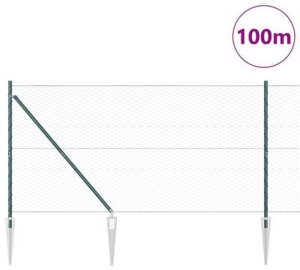 vidaXL Płot Hexagon Zielony 1,4x100 m Stal, vidaXL Słupy ogrodzeniowe z kolcem 13 szt. 32 mm 160 cm ze stali ocynkowanej 5