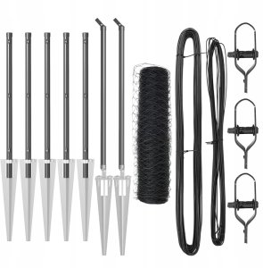 vidaXL Ogrodzenie Sześciokątne Szare 0.6x10 m Stal, Słupki ogrodzeniowe z kolcem 7 szt. 32 mm 80 cm Stal ocynkowana 2