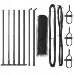 vidaXL Ogrodzenie sześciokątne Szare 0.6x10 m Stal, vidaXL Słupy ogrodzeniowe z podstawami 7 szt. 32mm 70cm Stal ocynkowana 2