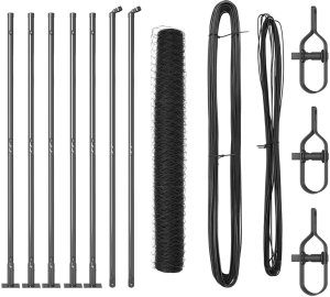 vidaXL Ogrodzenie heksagonalne Szary 1x10 m Stal, Słupki ogrodzeniowe z podstawami 7 szt. 32mm 110cm Stal ocynkowana 2