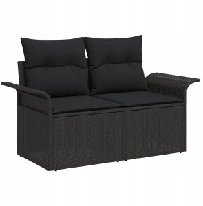 10-częściowy zestaw sofy ogrodowej vidaXL z poduszkami czarny poli rattan, Sofa ogrodowa dwuosobowa vidaXL z miejscem na przechowywanie i poduszkami czarny poli rattan 5