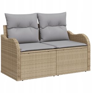 vidaXL Zestaw 5 częściowych sof ogrodowych z poduszkami czarnymi z polirattanu, vidaXL Sofa ogrodowa 2-osobowa z schowkiem i poduszkami w beżu z polirattanu 3