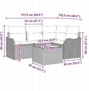 5-częściowy Zestaw Sofy Ogrodowej z Poduszkami Jasnoszary Poli Rattan, 2-osobowa Sofa Ogrodowa z Przechowywaniem i Poduszkami Jasnoszary Poli Rattan 12