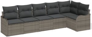 vidaXL 6-częściowy zestaw sofy ogrodowej z poduszkami szary rattan, 2-osobowa sofa ogrodowa z miejscem do przechowywania i poduszkami szary rattan 2