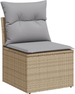 7-częściowy Zestaw Sofy Ogrodowej z Poduszkami Czarny Poli Rattan, 2-osobowa Sofa Ogrodowa z Schowkiem i Poduszkami Beżowa Poli Rattan 5