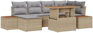 vidaXL Zestaw 7-częściowy do jadalni ogrodowej z poduszkami Beżowy Poli Rattan Akacja 2