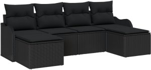 vidaXL Zestaw 6-osobowy sofy ogrodowej z poduszkami Czarny Polirattan, Zestaw 2-osobowy sofy ogrodowej z miejscem na przechowywanie i poduszkami Czarny Polirattan 2
