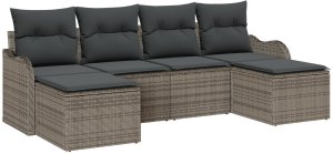 Zestaw 6-częściowej kanapy ogrodowej z poduszkami szarym rattanem, 2-osobowa sofa ogrodowa z miejscem do przechowywania i poduszkami szarym rattanem 2