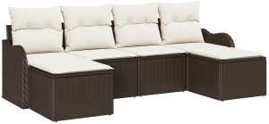 vidaXL Zestaw sof ogrodowych w 6 częściach z poduszkami brązowy rattan PE, Sofa ogrodowa dla 2 osób z przechowywaniem i poduszkami brązowy rattan PE 2