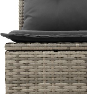 vidaXL 3-Elementowy Zestaw Sofy Ogrodowej z Poduszkami Szara Poli Rattan, 2-osobowa Sofa Ogrodowa z Przechowalnią i Poduszkami Szara Poli Rattan 7