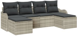 vidaXL Zestaw sof ogrodowych z poduszkami jasnoszary polirattan, Sofa ogrodowa 2-osobowa z miejscem na schowek i poduszkami jasnoszary polirattan 2