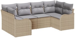 Zestaw 6-częściowy sof ogrodowych z poduszkami Beżowy Polirattan, Kanapa ogrodowa 2-osobowa z miejscem do przechowywania i poduszkami Beżowy Polirattan 2