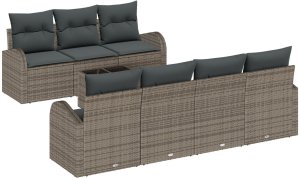 vidaXL Zestaw Sof Ogrodowych 8 Części Z Poduszkami Szary Poly Rattan, Sofa Ogrodowa dla 2 Osób Z Przechowalnią i Poduszkami Szary Poly Rattan 2