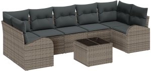 Sofa ogrodowa vidaXL 8 Elementowy Zestaw z Poduszkami Szary Poli Rattan, Sofa ogrodowa vidaXL 2-osobowa z miejscem na przechowywanie i poduszkami Szary Poli Rattan 2
