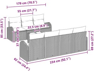 8-częściowy zestaw sof ogrodowych z poduszkami Beżowy Polirattan, 2-osobowa sofa ogrodowa z miejscem do przechowywania i poduszkami Beżowy Polirattan 7