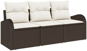 vidaXL 3-częściowy Zestaw Sofy Ogrodowej z Poduszkami Brązowy Poli Rattan, Sofa Ogrodowa dla 2 Osób z Przechowywaniem i Poduszkami Brązowy Poli Rattan 2