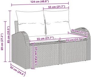 vidaXL 3-częściowy Zestaw Sofy Ogrodowej z Poduszkami Brązowy Poli Rattan, Sofa Ogrodowa dla 2 Osób z Przechowywaniem i Poduszkami Brązowy Poli Rattan 9
