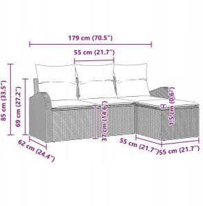 vidaXL 4-częściowy Zestaw Sofy Ogrodowej z Poduszkami Beżowy Poli Rattan, 2-osobowa Sofa Ogrodowa z Przechowalnią i Poduszkami Beżowy Poli Rattan 11