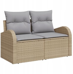 vidaXL 4-częściowy Zestaw Sofy Ogrodowej z Poduszkami Beżowy Poli Rattan, 2-osobowa Sofa Ogrodowa z Przechowalnią i Poduszkami Beżowy Poli Rattan 3