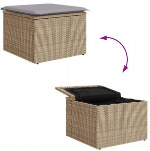 vidaXL 4-częściowy Zestaw Sofy Ogrodowej z Poduszkami Beżowy Poli Rattan, 2-osobowa Sofa Ogrodowa z Przechowalnią i Poduszkami Beżowy Poli Rattan 10