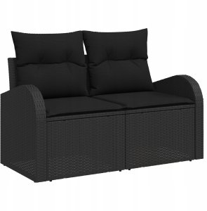 Zestaw Sofy Ogrodowej vidaXL 9 Częściowy z Poduszkami Czarne Rattan Poliesterowy, Sofa Ogrodowa dla 2 Osób vidaXL z Przechowalnią i Poduszkami Czarne Rattan Poliesterowy 6