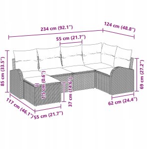 vidaXL Zestaw 6-częściowej sofy ogrodowej z poduszkami brązowy polirattan, 2-osobowa sofa ogrodowa z miejscem do przechowywania i poduszkami brązowy polirattan 8