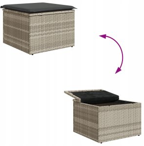 vidaXL Zestaw sof ogrodowych z 6 elementami z poduszkami jasnoszary rattan poliester, Sofa ogrodowa na 2 osoby z przechowalnią i poduszkami jasnoszary rattan poliester 9