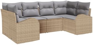 vidaXL 6-częściowy zestaw sof ogrodowych z poduszkami beżowy rattan poli, 2-osobowa sofa ogrodowa z przechowalnią i poduszkami beżowy rattan poli 2