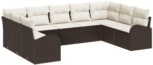 Zestaw sof ogrodowych 9-częściowy z poduszkami brązowy polirattan, Sofa dwuosobowa ogrodowa z miejscem na przechowywanie i poduszkami brązowy polirattan 2