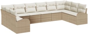 vidaXL Zestaw sof ogrodowych 10-częściowy z poduszkami beżowy polirattan, Dwuosobowy zestaw z schowkiem i poduszkami beżowy polirattan 2