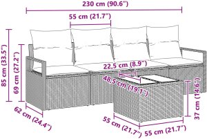 vidaXL 5-elementowy Zestaw Sofy Ogrodowej z Poduszkami Brązowy Polirattan, 2-osobowa Sofa Ogrodowa z Przechowalnią i Poduszkami Brązowy Polirattan 10