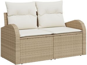 vidaXL 11-elementowy zestaw sof ogrodowych z poduszkami brązowy poli rattan, dwuosobowa sofa ogrodowa z miejscem do przechowywania i poduszkami beżowy poli rattan 7
