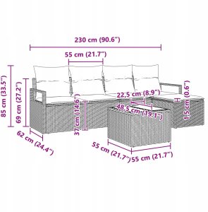 5-częściowy zestaw sof ogrodowych vidaXL z poduszkami Brown Poly Rattan, Sofa ogrodowa vidaXL 2-osobowa z miejscem na przechowanie i poduszkami Black Poly Rattan 12