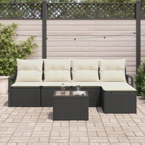 5-częściowy zestaw sof ogrodowych vidaXL z poduszkami Brown Poly Rattan, Sofa ogrodowa vidaXL 2-osobowa z miejscem na przechowanie i poduszkami Black Poly Rattan 2