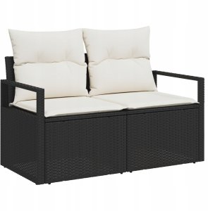 5-częściowy zestaw sof ogrodowych vidaXL z poduszkami Brown Poly Rattan, Sofa ogrodowa vidaXL 2-osobowa z miejscem na przechowanie i poduszkami Black Poly Rattan 3