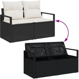 5-częściowy zestaw sof ogrodowych vidaXL z poduszkami Brown Poly Rattan, Sofa ogrodowa vidaXL 2-osobowa z miejscem na przechowanie i poduszkami Black Poly Rattan 9