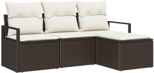 vidaXL Zestaw sofy ogrodowej 4-częściowy z poduszkami Brązowy Poli Rattan, 2-osobowa sofa ogrodowa z miejscem na przechowywanie i poduszkami Brązowy Poli Rattan 2