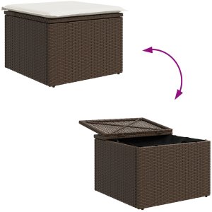 vidaXL Zestaw sofy ogrodowej 4-częściowy z poduszkami Brązowy Poli Rattan, 2-osobowa sofa ogrodowa z miejscem na przechowywanie i poduszkami Brązowy Poli Rattan 10