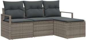vidaXL Zestaw sof ogrodowych 4-częściowy z poduszkami Szary Rattan Poli, Sofa ogrodowa dla 2 osób z miejscem do przechowywania i poduszkami Szary Rattan Poli 2