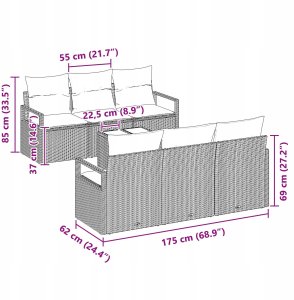 vidaXL 7-częściowy zestaw sof ogrodowych z poduszkami Czarny Poli Rattan, Sofa ogrodowa 2-osobowa z miejscem do przechowywania i poduszkami Czarny Poli Rattan 10