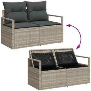 vidaXL Zestaw 5-częściowy sofy ogrodowej z poduszkami Jasnoszary Polirattan, 2-osobowa kanapa ogrodowa z miejscem do przechowywania i poduszkami Szary Polirattan 9