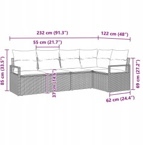vidaXL 5-częściowy zestaw kanapowy z poduszkami jasnoszary polirattan, vidaXL 2-osobowa kanapa ogrodowa z przechowalnią i poduszkami szara polirattan 11
