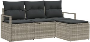 Zestaw sofy vidaXL 4-częściowy z poduszkami, jasnoszary, polirattan, Sofa ogrodowa vidaXL 2-osobowa z miejscem do przechowywania i poduszkami, szary polirattan 2