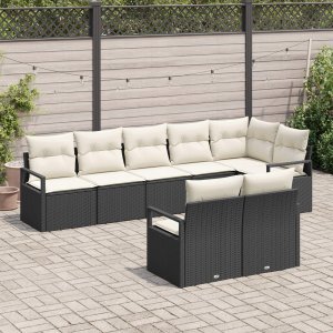 vidaXL 8-częściowy zestaw sof ogrodowych z poduszkami, czarny poli rattan, vidaXL 2-osobowa sofa ogrodowa z miejscem do przechowywania i poduszkami, czarna poli rattan 2
