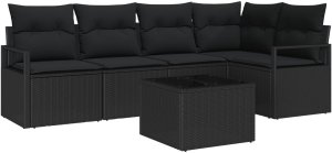vidaXL 6-częściowy zestaw sofas ogrodowych z poduszkami w kolorze beżowym z poly rattan, vidaXL 2-osobowa sofa ogrodowa z przechowywaniem i poduszkami w czarnym poly rattan 2