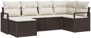 vidaXL vidaXL 6-częściowy zestaw sof ogrodowych z poduszkami Brązowy Poli Rattan, vidaXL 2-osobowa sofa ogrodowa z miejscem na rzeczy i poduszkami Brązowa Poli Rattan 2