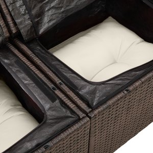 vidaXL vidaXL 6-częściowy zestaw sof ogrodowych z poduszkami Brązowy Poli Rattan, vidaXL 2-osobowa sofa ogrodowa z miejscem na rzeczy i poduszkami Brązowa Poli Rattan 9